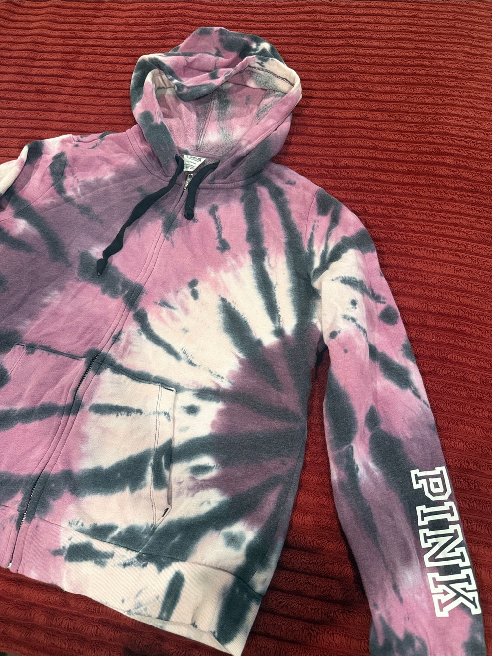 PINK Victoria's Secret Pink & Black Tie-Dye Zip Hoodie